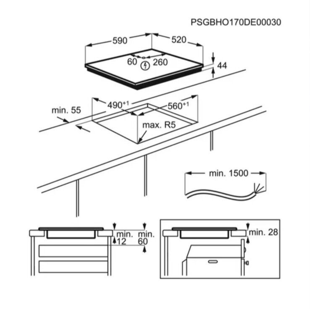 AEG IKB64401FB 60cm Induction Hob in Black install diagram