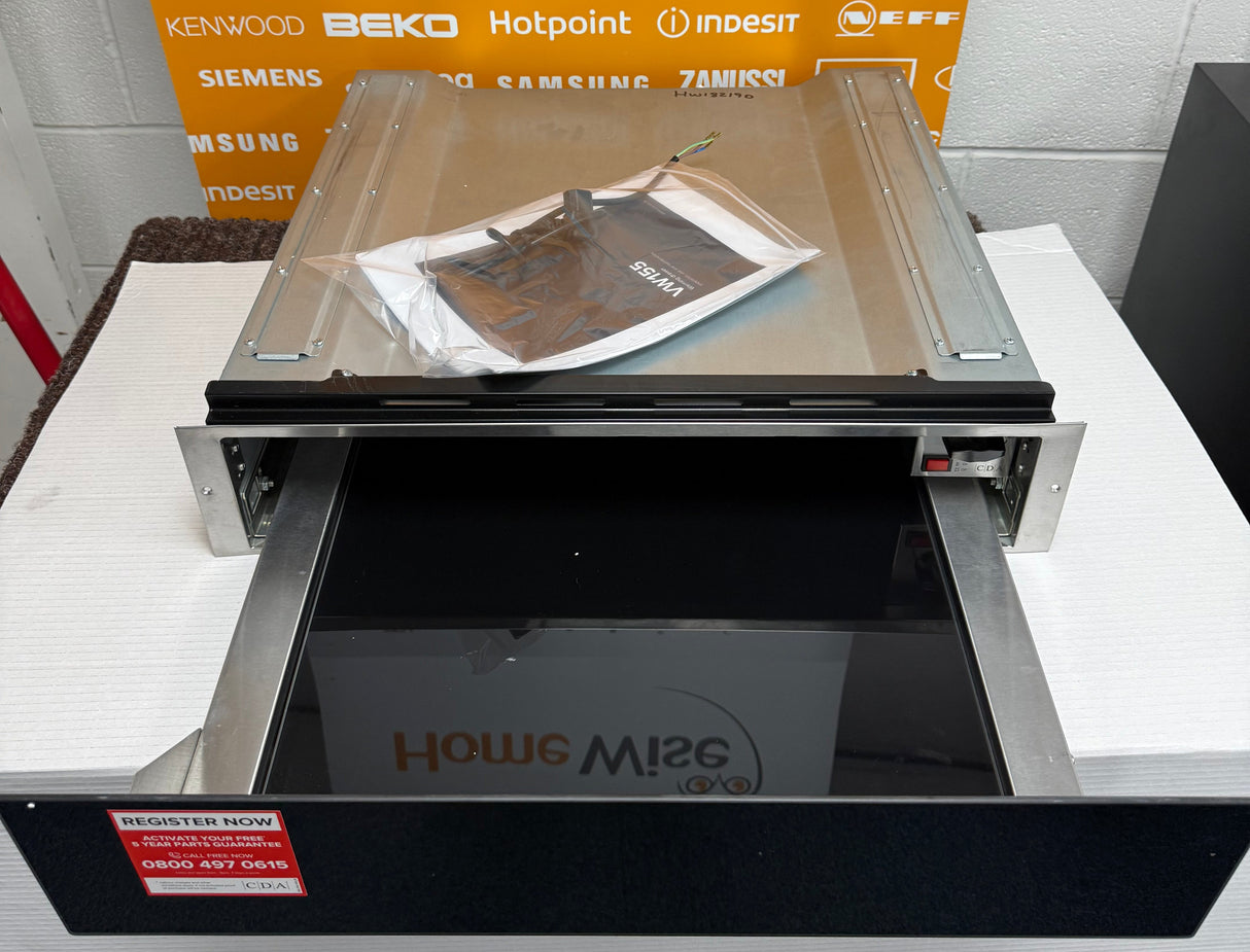 CDA VW155BL (90) 14cm Warming Drawer in Black - Non Branded Glass Front - (Ex Display) - HW182190