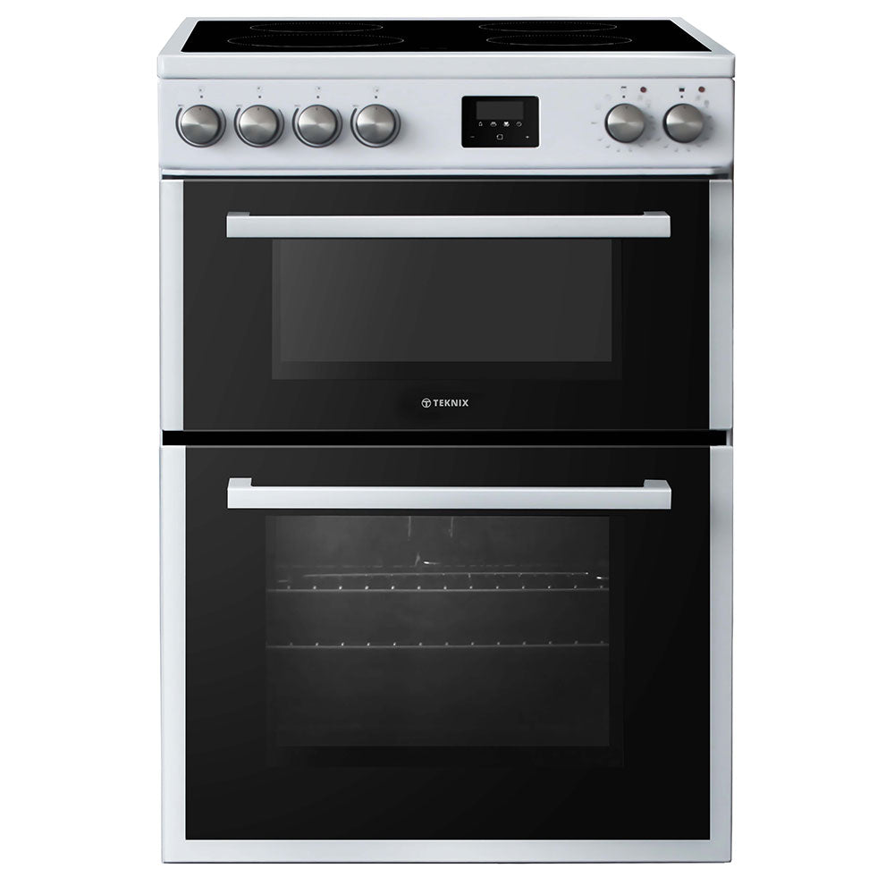 Teknix TKED64W/2 60cm Ceramic Cooker with Double Oven in White - A Rated - POHW0102