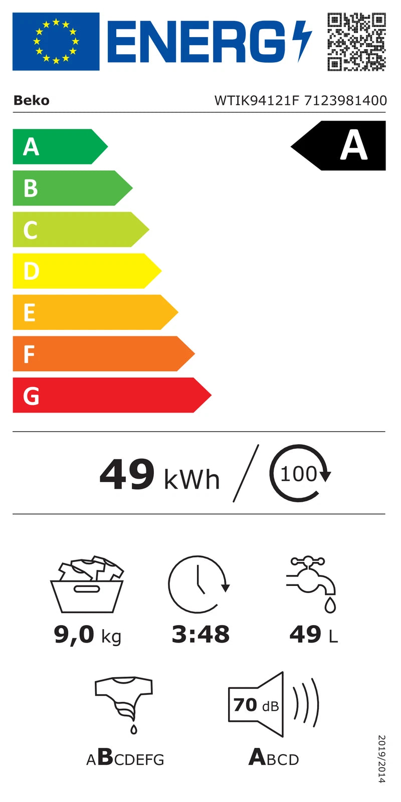 Beko WTIK94121F (18) Integrated 9KG 1400 Spin Washing Machine in White - A Rated - (Ex Display blemished) - HW182568