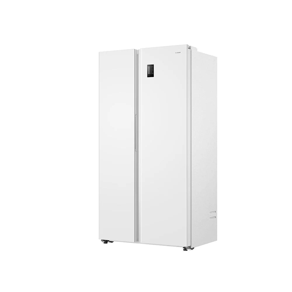 Teknix TX2SBS1791PW American Fridge Freezer in White - 523 Litre Capacity - E Rated - POHW0130 from HomeWise Appliances. Stock photo angled front of appliance showing right side panel.