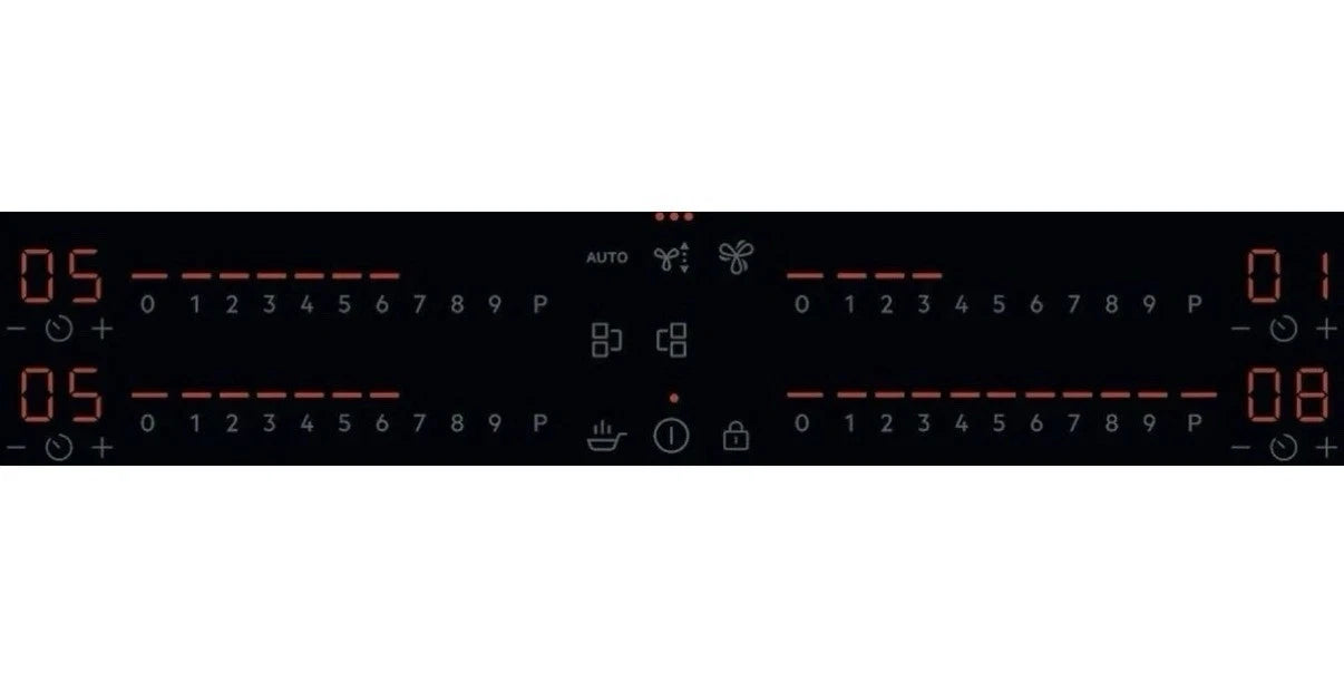 AEG Series 7000 NCH84C23AB 80cm Induction Hob with Venting Extraction and SenseFry® in Matt Black - A+ Rated. Stock photo showing individual power setting levels.
