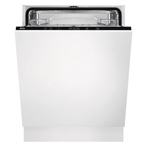 AEG 3000 FSB42607Z Air Dry Fully Integrated Built In Dishwasher - Black Control Panel with Sliding Door Fixing Kit. Stock Photo