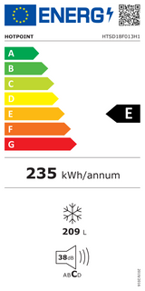 Hotpoint HTSD18F013H1 209 Litre Tall Built-In Freezer with No Frost - E Rated from HomeWise Appliances.  stock photo graphic Energy E Rated label 