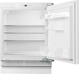 Teknix BITHUL4 Integrated Undercounter Larder Fridge - Built In with 138 Litre Capacity - Reversible Door - Digital Controls - White [Energy Class E]  stock photo door open