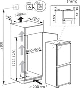 Teknix BITH70FF 70/30 Integrated Fridge Freezer with Total No Frost - 246 Litres - E Rated stock photo fitting and installation sizes diagram