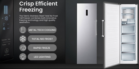 Teknix TH60TNFX 274L Total No Frost Single Door Freezer in Brushed Seel - E Rated - POHW0073 **(Suitable for Garage Use -15°C)**