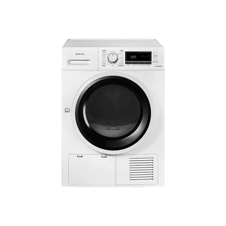 Teknix TK2CLED8W 8KG Condenser Tumble Dryer in White - B Rated from HomeWise Appliances. Stock photo showing front of the appliance 