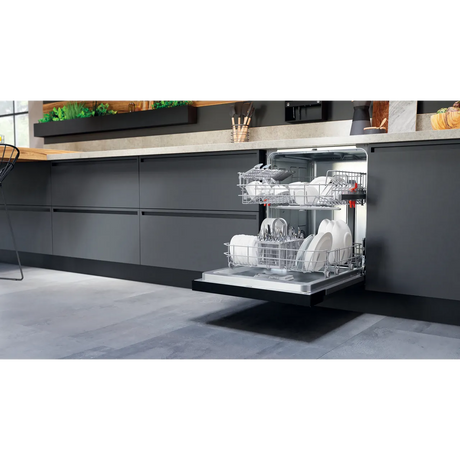 Hotpoint H3B L626 X UK Semi Integrated Full Size Dishwasher with Black and Stainless Control Panel - Fixed Door Hinge Kit - E Rated - HW181877