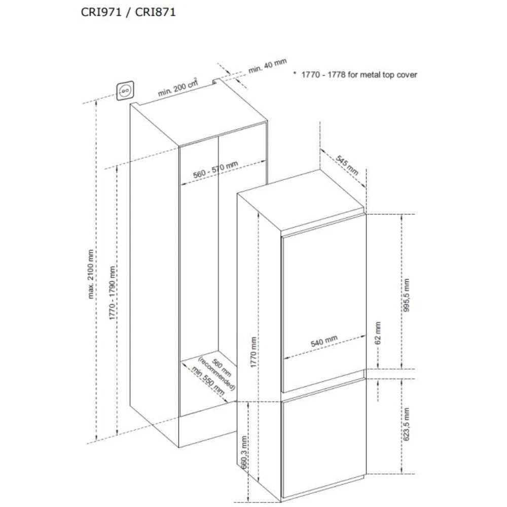 CDA CRI871/1 70/30 Integrated Frost Free Fridge Freezer - E Rated - (Blemished) - HW181848