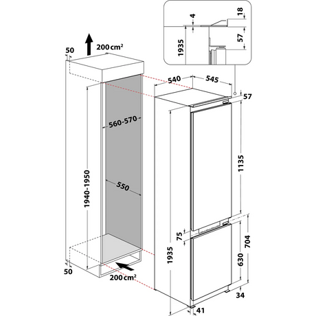 Hotpoint HTC20 T322 UK (77) 194cm Extra Tall 280L 70/30 Integrated No Frost Fridge Freezer - Sliding Door Hinge - E Rated - (Ex Display) - HW181977