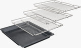 Neff N50 U1ACE2AN3B Built-in Electric Double Oven in Stainless Steel - A/B Rated by HomeWise Appliances. Stock photo showing 3 wire sheles and tray supplied.
