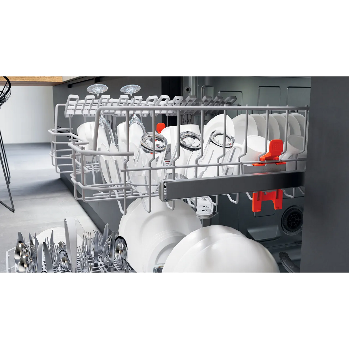 Hotpoint H3B L626 X UK Semi Integrated Full Size Dishwasher with Black and Stainless Control Panel - Fixed Door Hinge Kit - E Rated - HW181877