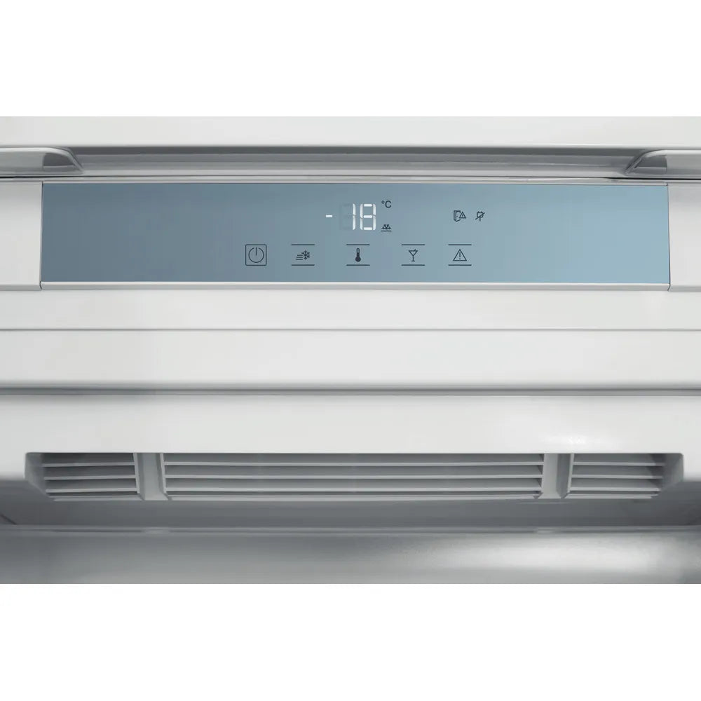 Hotpoint HTSD18F013H1 209 Litre Tall Built-In Freezer with No Frost - E Rated from HomeWise Appliances.  stock photo showing the easy to use digital controls with temperature readout.