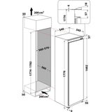 Hotpoint HTSD18F013H1 209 Litre Tall Built-In Freezer with No Frost - E Rated from HomeWise Appliances.  stock photo graphic for the freezer and installation dimensions,