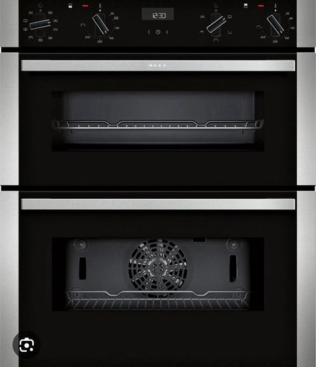 Neff N50 J1ACE2HN0b Double Built under Oven from HomeWise Appliances. Stock photo front of oven