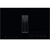 AEG Series 7000 NCH84C23AB 80cm Induction Hob with Venting Extraction and SenseFry® in Matt Black - A+ Rated. Stock photo showing hob surface with integrated extraction.