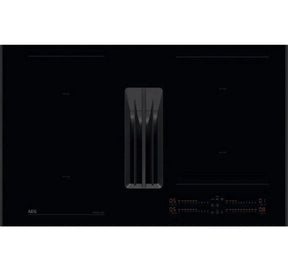 AEG Series 7000 NCH84C23AB 80cm Induction Hob with Venting Extraction and SenseFry® in Matt Black - A+ Rated. Stock photo showing hob surface with integrated extraction.
