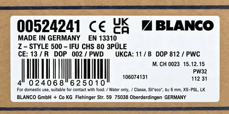 Blanco 524241 Z-Style 500-IFU 500mm x 400mm Kitchen Sink in Stainless Steel with Waste Kit - (New Boxed) - HW182838