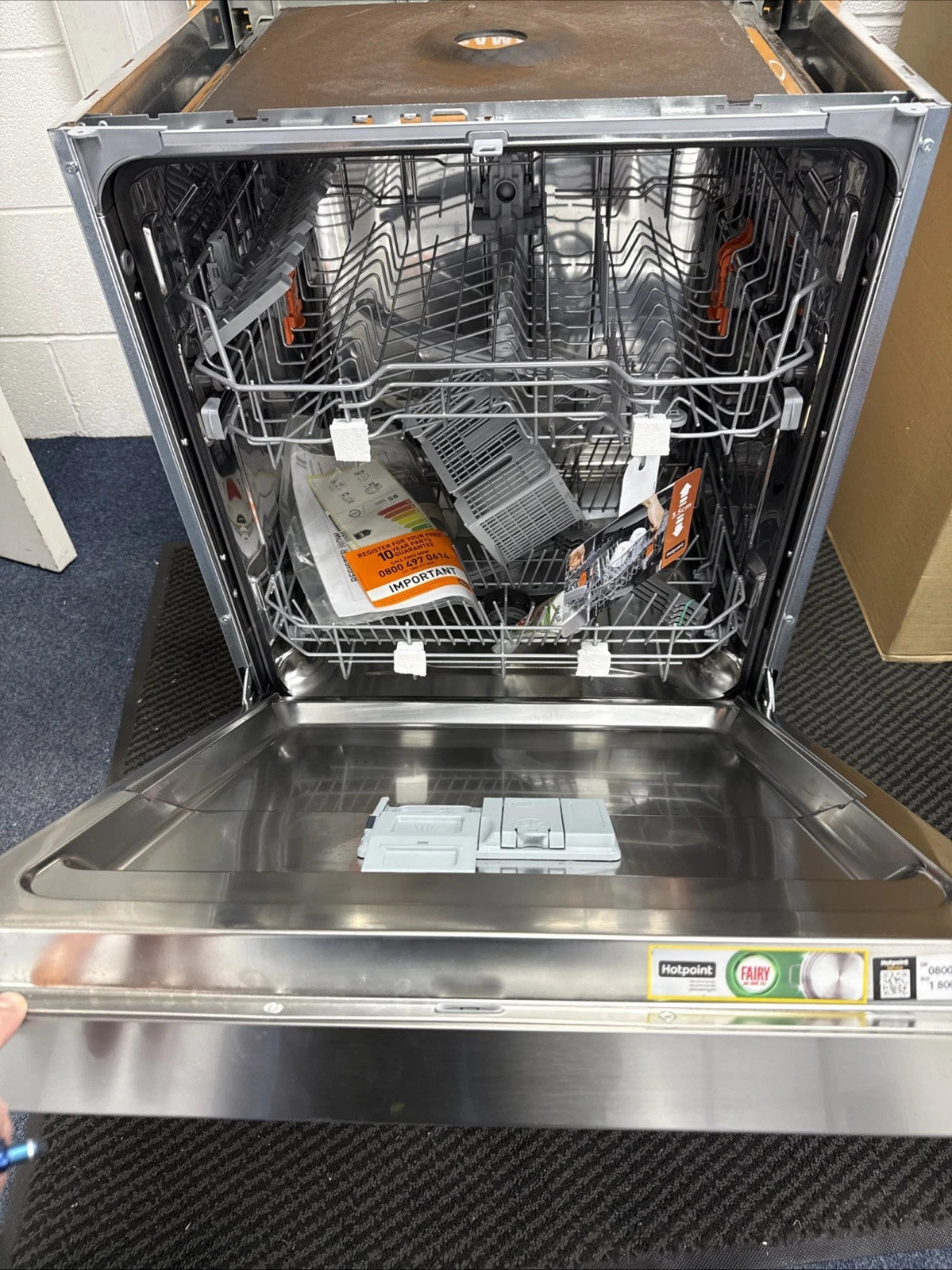 Hotpoint H3B L626 X UK Semi Integrated Full Size Dishwasher with Black and Stainless Control Panel - Fixed Door Hinge Kit - E Rated - HW181877