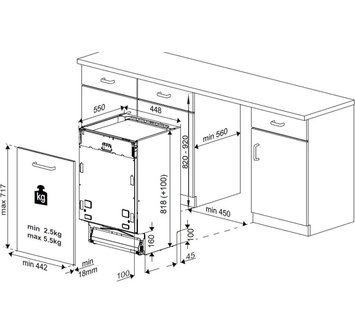 Beko DIS15020 (65) Slimline 45cm Integrated Dishwasher 10 Place Settings with Black Controls - (Ex Display) - HW182465