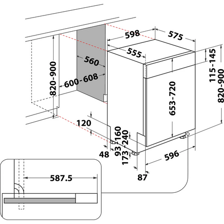 Hotpoint H3B L626 X UK Semi Integrated Full Size Dishwasher with Black and Stainless Control Panel - Fixed Door Hinge Kit - E Rated - HW181877