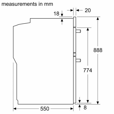 Neff N50 U1ACE2AN3B Built-in Electric Double Oven in Stainless Steel - A/B Rated by HomeWise Appliances. Stock photo showing dimensions of the oven.