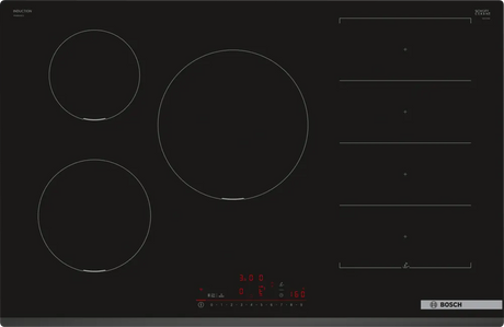 Bosch Series 6 PXV831HC1E 80cm 5 Zone Induction Hob with Flex Induction Zone Stock Photo Hob surface with design markings