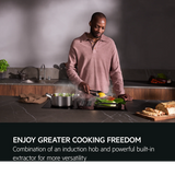 AEG TCH74B01CB 68cm 4 Zone Induction Hob with Integrated Venting Hood in Black from HomeWise Appliances. Stock photo Enjoy greater cooking freedom with the combination of a induction hob and a powerful built-in extractor for more versatility.