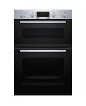 Bosch Series 2 MHA133BR0B (79) Built In Electric Double Oven in Stainless Steel from HomeWise Appliances. Stock photo showing front of oven with doors closed.