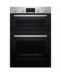 Bosch Series 2 MHA133BR0B (79) Built In Electric Double Oven in Stainless Steel from HomeWise Appliances. Stock photo showing front of oven with doors closed.
