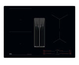 AEG TCH74B01CB 68cm 4 Zone Induction Hob with Integrated Venting Hood in Black from HomeWise Appliances. Stock photo of glass surface.
