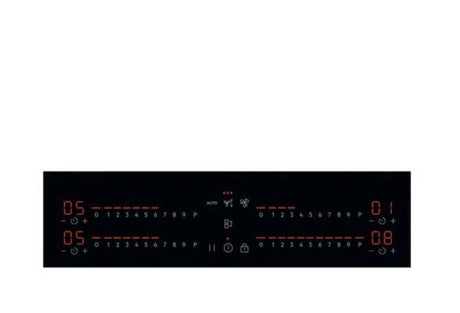 AEG TCH74B01CB 68cm 4 Zone Induction Hob with Integrated Venting Hood in Black from HomeWise Appliances. Stock photo of the touch controls only.