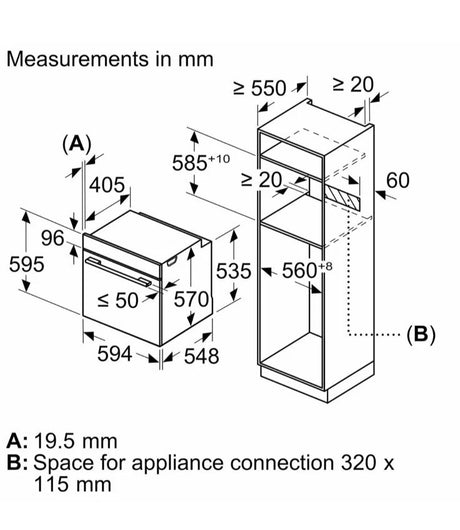 Bosch Series 4 HQA534BB3B Built In Electric Single Oven with added Steam Function in Black - A+ Rated - (Ex Display) - HW181973