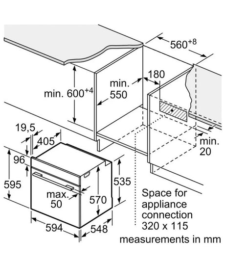 Bosch Series 4 HQA534BB3B Built In Electric Single Oven with added Steam Function in Black - A+ Rated - (Ex Display) - HW181973