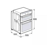 Bosch Series 2 MHA133BR0B (79) Built In Electric Double Oven in Stainless Steel from HomeWise Appliances. Stock photo showing graphic of the oven with external measurements.