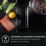 AEG TCH74B01CB 68cm 4 Zone Induction Hob with Integrated Venting Hood in Black from HomeWise Appliances. Stock photo Automatic adjusting extractor, automatically switches on and adjusts extraction to your cooking.
